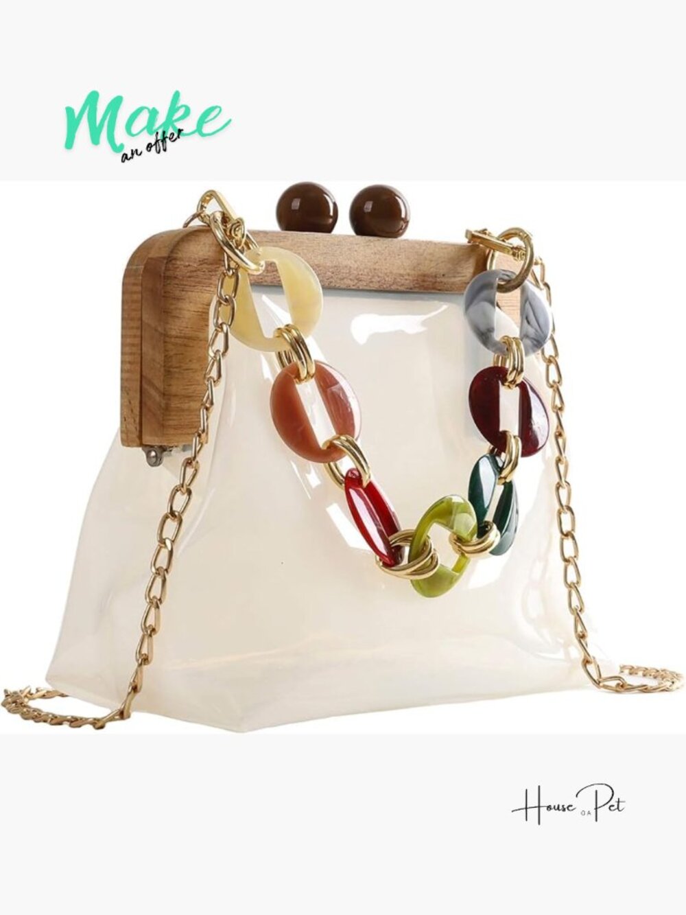 Transparent PVC Plastic Handbag Crossbody Evening Bag with Removable Acrylic